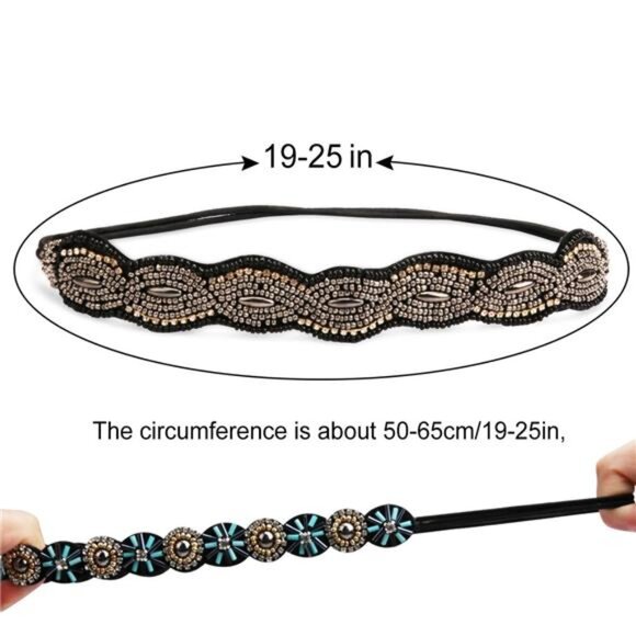 5 Pieces Rhinestone Elastic Headbands Handmade Crystal Beaded Hairbands - Picture 10 of 14